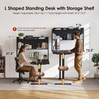 OffiGo L Shaped Electric Standing Desk, 63 Inch Reversible Corner Stand up Table with Hutch, Height Adjustable Ergonomic Large Lift Table for Home Office, Workstation, Black