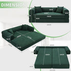 4-in-1 Folding Convertible Sofa Bed, 80 Inch Corduroy Upholstered Boneless Couch, Loveseat Sleeper with Pull Out Bed, Floor Sofa Modular Futon Teddy Sofa for Living Room Bedroom Lounge, Deep Green