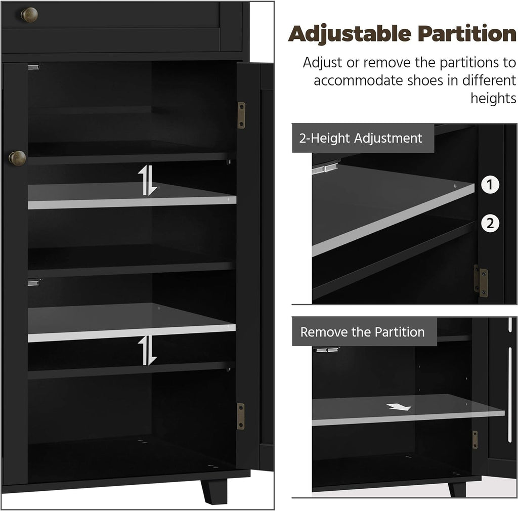 Yaheetech Shoe Cabinet, 4-Tier Shoe Storage Cabinet with Drawer & Adjustable Shelves, Shoe Rack Cabinet for Entryway, Hallway, Living Room, Black