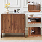 Fluted Sideboard Buffet Cabinet with Storage Set of 3, Mid Century Modern Storage Cabinet with Curved Edge and Adjustable Shelves for Kitchen Dining Room Living Room (Walnut, 3 pcs)