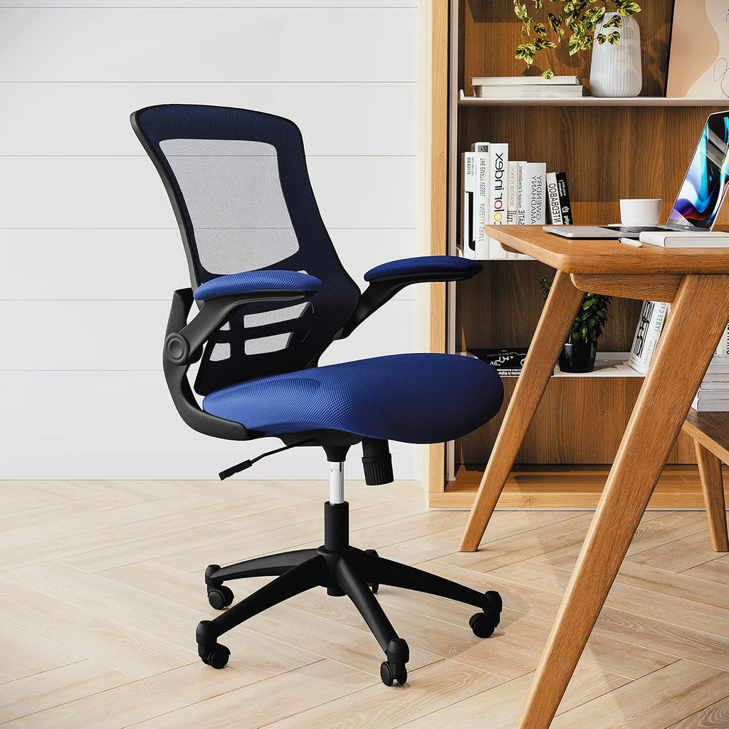 Flash Furniture Kelista Mid-Back Blue Mesh Swivel Ergonomic Task Office Chair with Flip-Up Arms