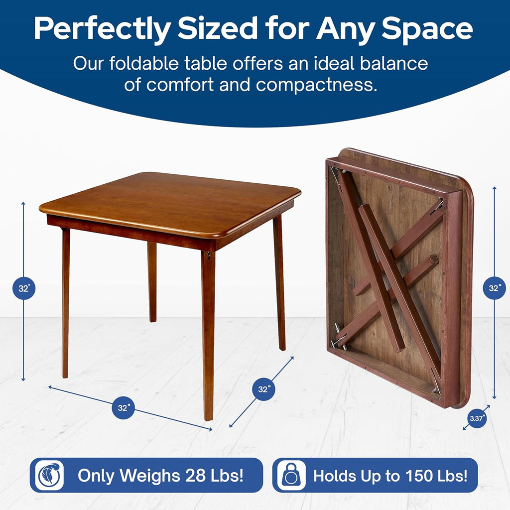 MECO Stakmore Classic Straight Edge Square Wood Folding Card Table, 32" x 32", Fruitwood - Foldable Wooden Tabletop Furniture for Cards, Board Games, Dining, and Extra Seating