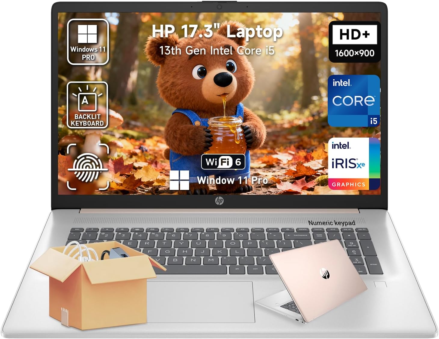 HP 17 Laptop Computer  17.3" HD+ Large Screen Business Laptop PC  13th Gen Intel Core i5 (10-cores)  Windows 11 Pro | Backlit Keyboard | Fingerprint Reader | Rose Gold | 32GB RAM 2TB SSD