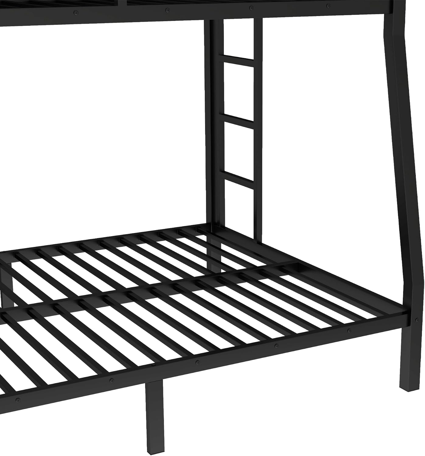 Bellemave Metal Full XL Over Queen Bunk Bed, Heavy-Duty Bunkbed Frame with Guardrails & 2 Ladders, Noise-Free, 9.8" Under-Bed Storage Full Over Queen bunk Bed, No Box Spring Needed, Black