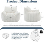 Giant Plush Bean Bag Chair for Adults with Armrests - Oversized Comfy Beige Beanbag Lounge Lazy Floor Sofa Accent Chair for Living Room, Bedroom & Dorm, Cozy Fluffy Single Cloud Mini Couch