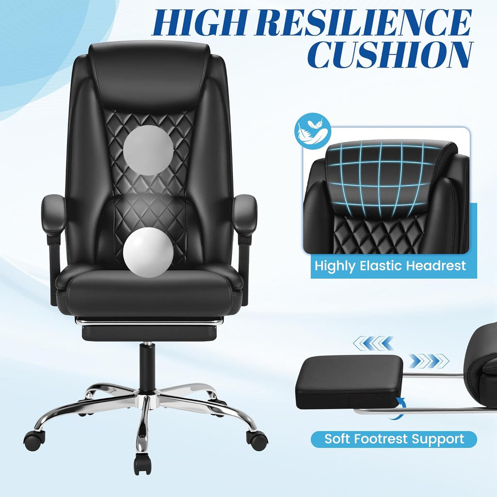 Furmax Office Chair with Footrest Ergonomic High Back Design Executive Computer Desk Chair400lbs, 90-135° Reclining Leather Home Office Desk Chairs Swivel Task Chairs with Wheels(Black)