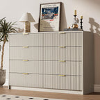 Beige Dresser for Bedroom, 8 Drawer Double Dresser, Modern Chest of Drawers for Bedroom, Living Room, Entryway and Closet, 55" L x 15.7" D x 37.4" H