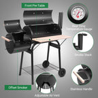 Outvita BBQ Charcoal Grill, Outdoor Patio Barbecue Cooker with Offset Smoker, Wheels and Tray for Balcony Picnics, Party and Camping
