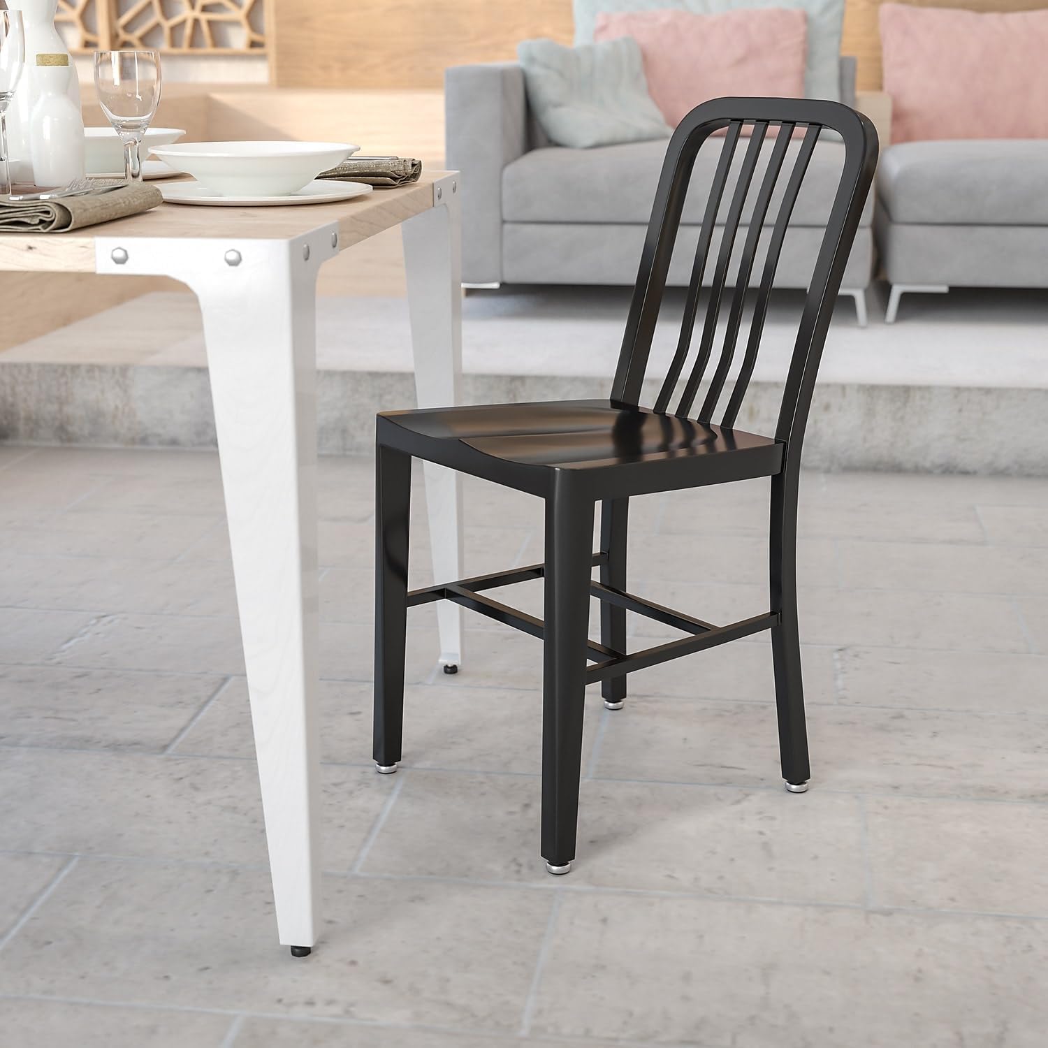 Flash Furniture Commercial Grade Black Metal Indoor-Outdoor Chair