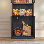 Vyre 71" Farmhouse Kitchen Pantry Cabinet Set of 3, Black Freestanding Coffee Bar Hutch with Glass Doors & Adjustable Shelves, Large Storage Cabinet with Microwave Stand for Living Room & Kitchen