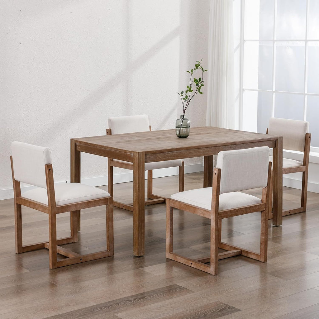 DUOMAY Upholstered Dining Chairs Set of 2, Mid-Century Modern Dining Room Chairs, Linen Fabric Kitchen Side Chairs with Wood Legs, Beige