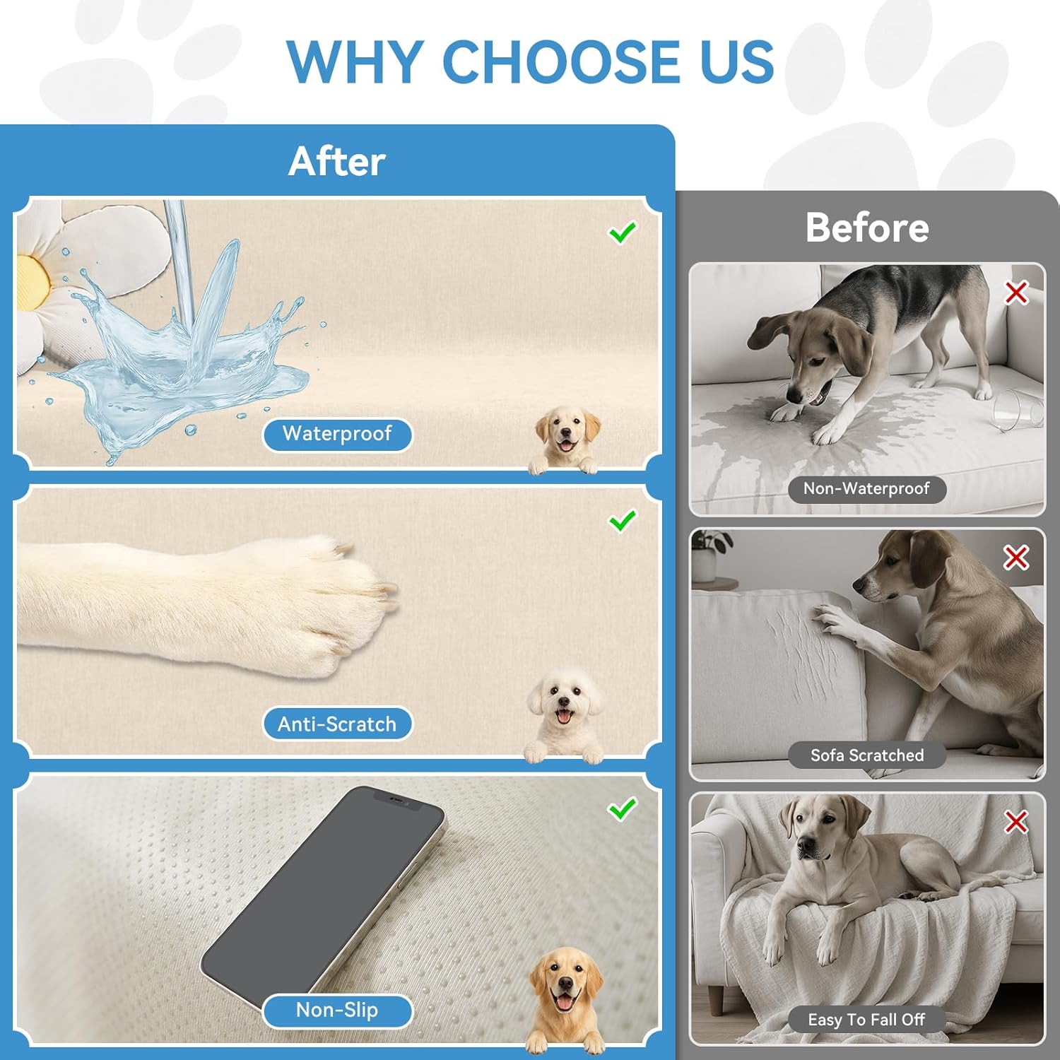 Deep Dream Sectional Couch Covers, 2 Pieces 100% Waterproof L Shaped Sofa Cover, Non Slip Couch Cover for Dogs Cats Washable, Pet Friendly Sofa Slipcovers Furniture Protector (X-Large, Beige)