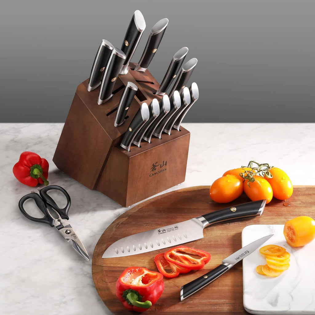 Cangshan ELBERT Series German Steel Forged Knife Block Sets (17-Piece, Black)