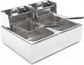 Electric Deep Fryer w/ 2 Baskets and Lids, 5000W 21.8L Electric Fryer Stainless Steel Temperature Control, Commercial Deep Fryer, Countertop Kitchen Frying Machine Fried Chicken Sausages 22.8QT