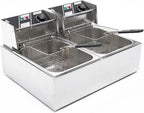 Electric Deep Fryer w/ 2 Baskets and Lids, 5000W 21.8L Electric Fryer Stainless Steel Temperature Control, Commercial Deep Fryer, Countertop Kitchen Frying Machine Fried Chicken Sausages 22.8QT