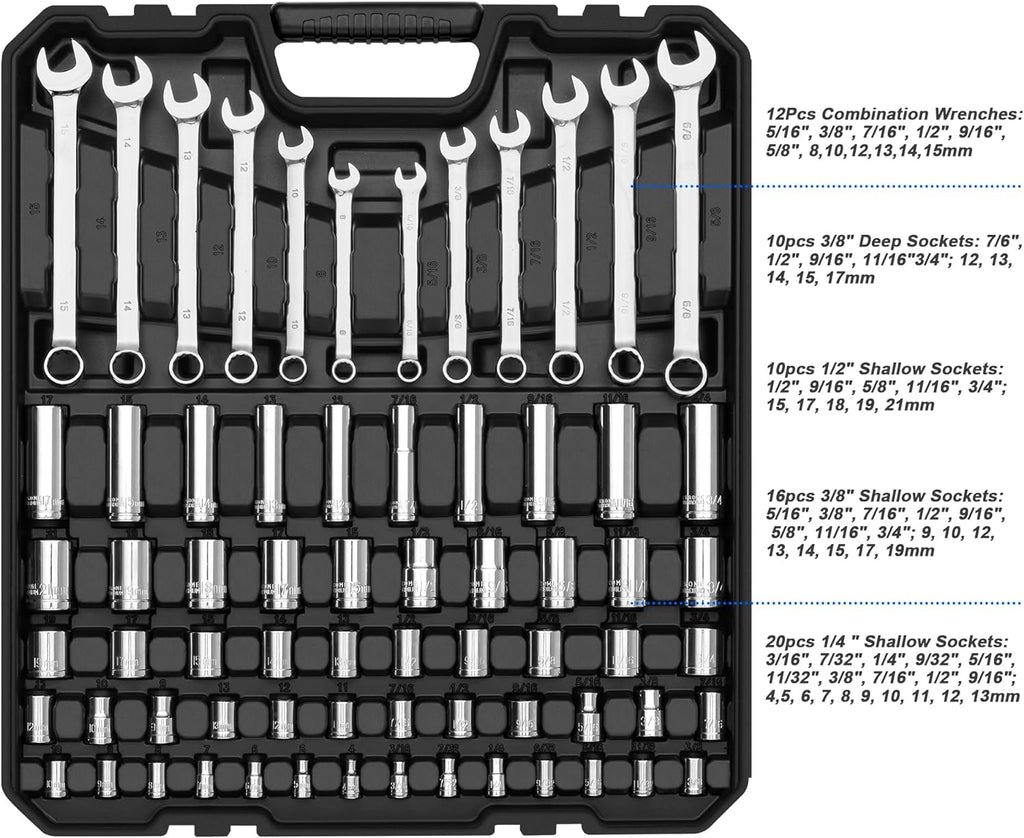 Prostormer 240-Piece Mechanics Tool Set, General Assorted SAE/Metric Sockets and Wrenches Automotive Repair Tool Kit with Plastic Storage Toolbox