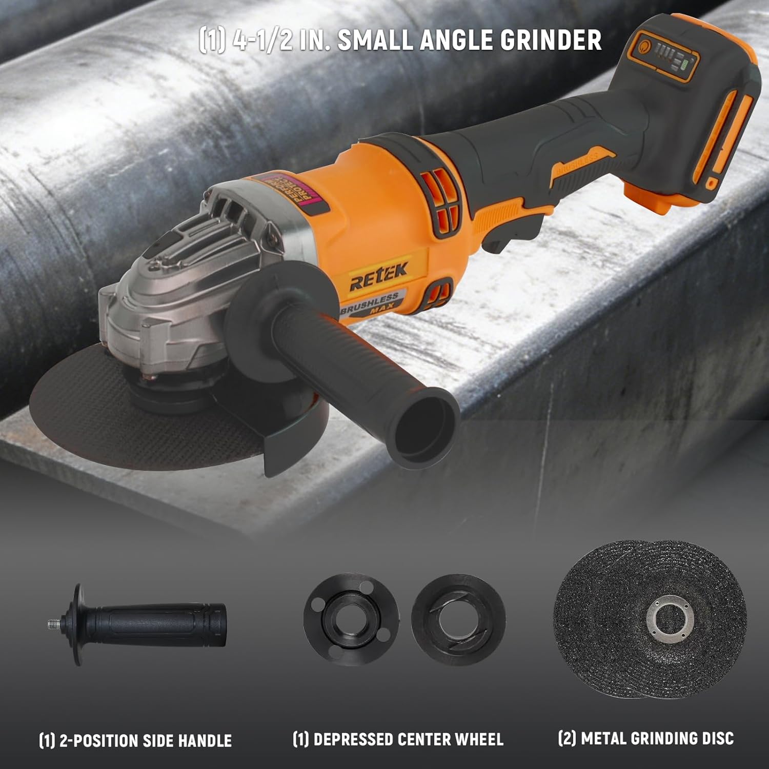 Cordless Angle Grinder Compatible with DeWalt 20V MAX Battery, 8000 RPM Brushless Motor, 3 PCS 4-1/2" Blades for Cutting, Griding, Polishing (Tool Only) (Yellow)