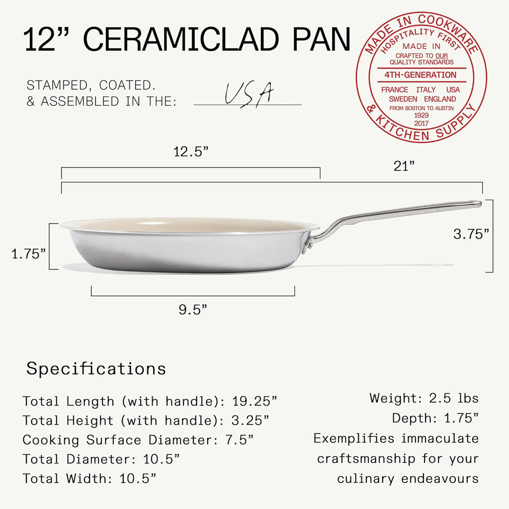 Made In Cookware | 3-Piece (Includes 8", 10", 12") Ceramic Non Stick Frying Pan Set (Stainless Handle) | 5-Ply Stainless Clad with Stay-Cool Handle | Professional Cookware