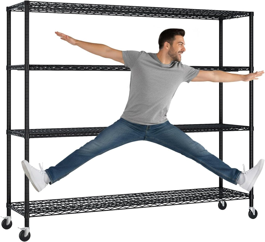 VINGLI 4 Tier Metal Storage Shelves 65''H Wire Shelving with Wheels for Storage Adjustable Heavy Duty Garage Shelving Storage Racks for Pantry Shelves Kitchen Office Garage, 65''H X63''W X23''D