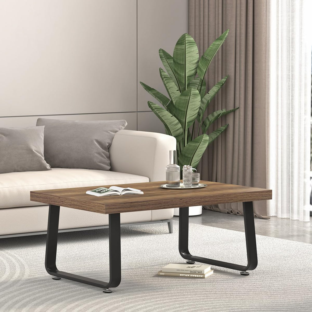 HSH Farmhouse Modern Simple Oak Center Table - Industrial Minimalist Rectangle Living Room Coffee Table, Wood and Metal, Rustic Oak, 39 in
