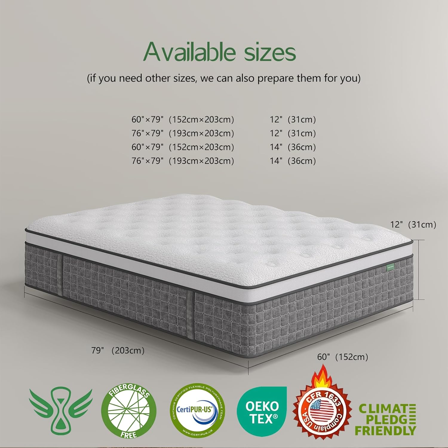 King Size Mattress, Medium Firm 14 Inch Hybrid Mattress King Size in a Box - Memory Foam & Pocket Springs for Back Pain Relief, Fiberglass Free, Motion Isolation, CertiPUR-US & OEKO-TEX Certified