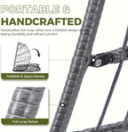 RADIATA Outdoor Egg Chair Without Stand, Foldable Durable Rattan Wicker Hanging Swing Basket, 350 Lbs Heavy-Duty Hammock Chair with Cushion for Patio Balcony Garden Ceiling or Tree Mount, Dark Gray