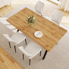 HIPIHOM 5-Piece Dining Table Set for 4-6 People, 63" MDF Kitchen Table with 4 Upholstered Chairs, Metal Legs for Dining Room, Kitchen(Oak Table+4 White Chairs)