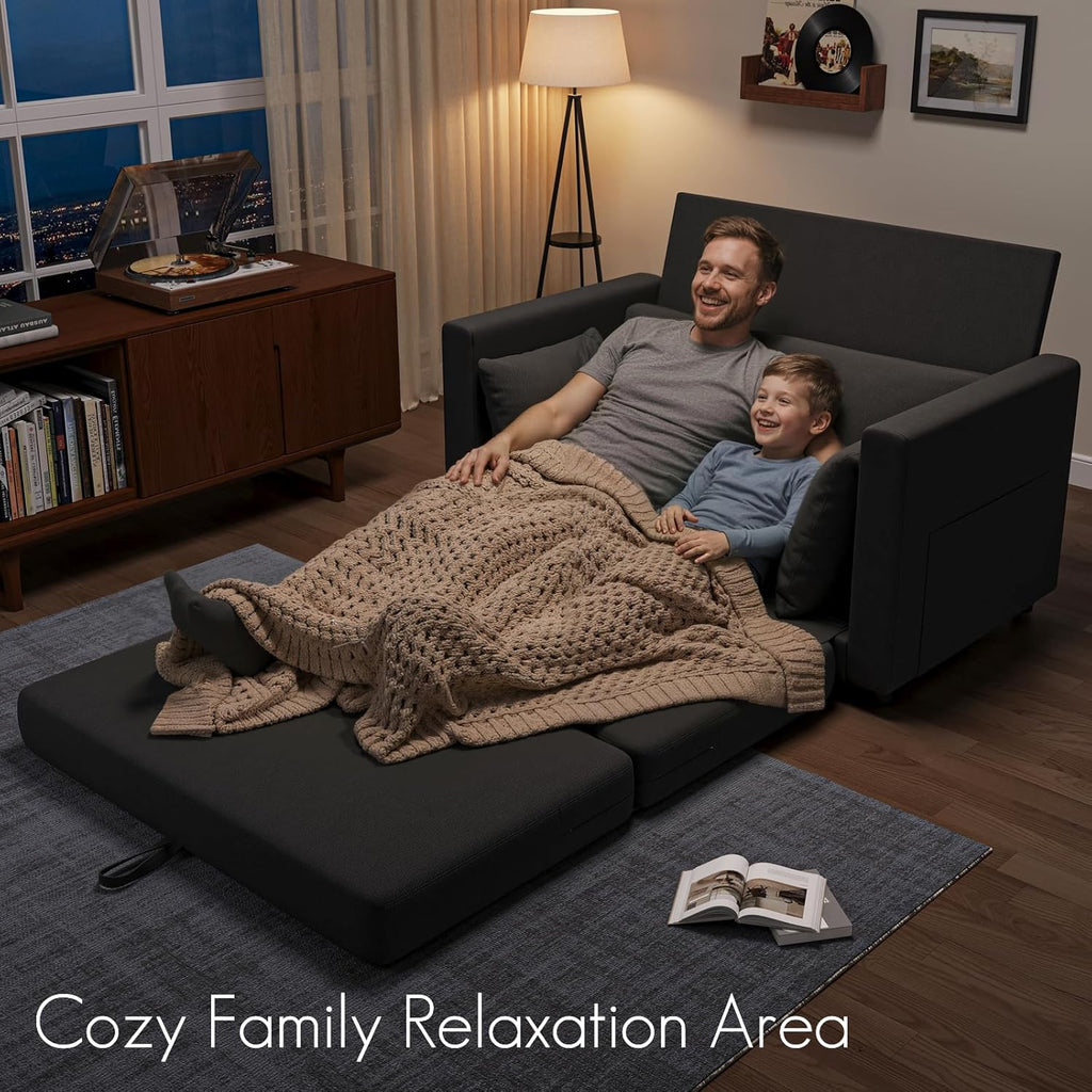 Convertible Sofa Bed, 2 in 1 Pull Out Loveseat Sleeper Sofa | 78.7” Folding Floor Sofa Bed for Guest Room, Bedroom | Black