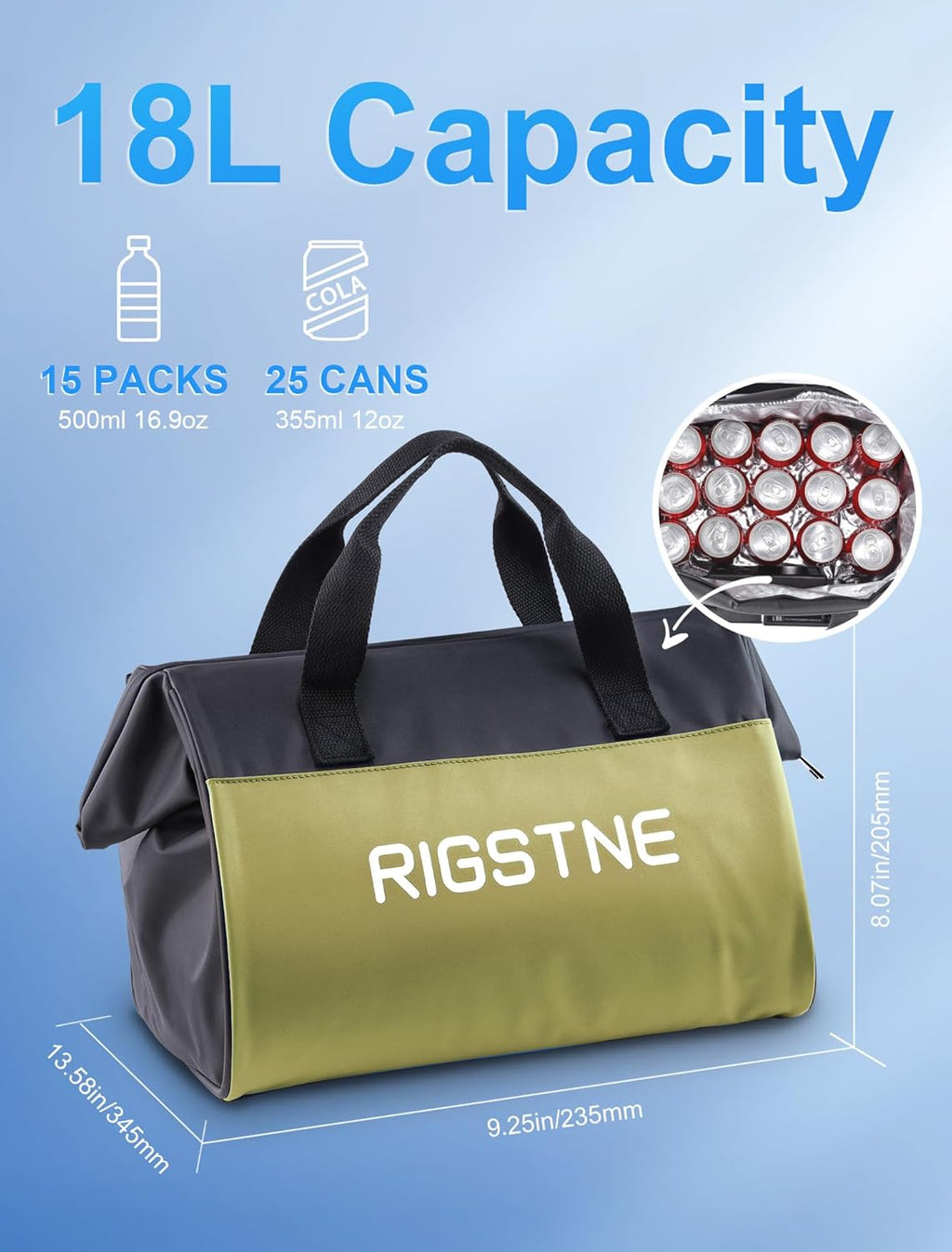 Electric Cooler Bag, 12V Thermoelectric Cooler Warmer Plug in for Vehicles, Portable Refrigerator for Car, RV, and Camping Use, 18L/20 Cans Capacity