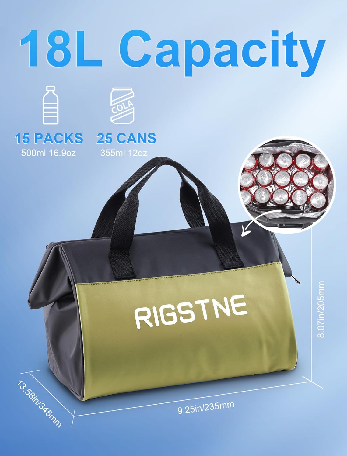 Electric Cooler Bag, 12V Thermoelectric Cooler Warmer Plug in for Vehicles, Portable Refrigerator for Car, RV, and Camping Use, 18L/20 Cans Capacity