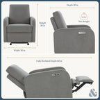 Nurture& The Porto Power Glider Recliner for Nursery | Modern Glider Chair with Power Recline | Built - in USB Charging Port | Space-Saving Design for Small Nurseries and Shared Spaces, Grey