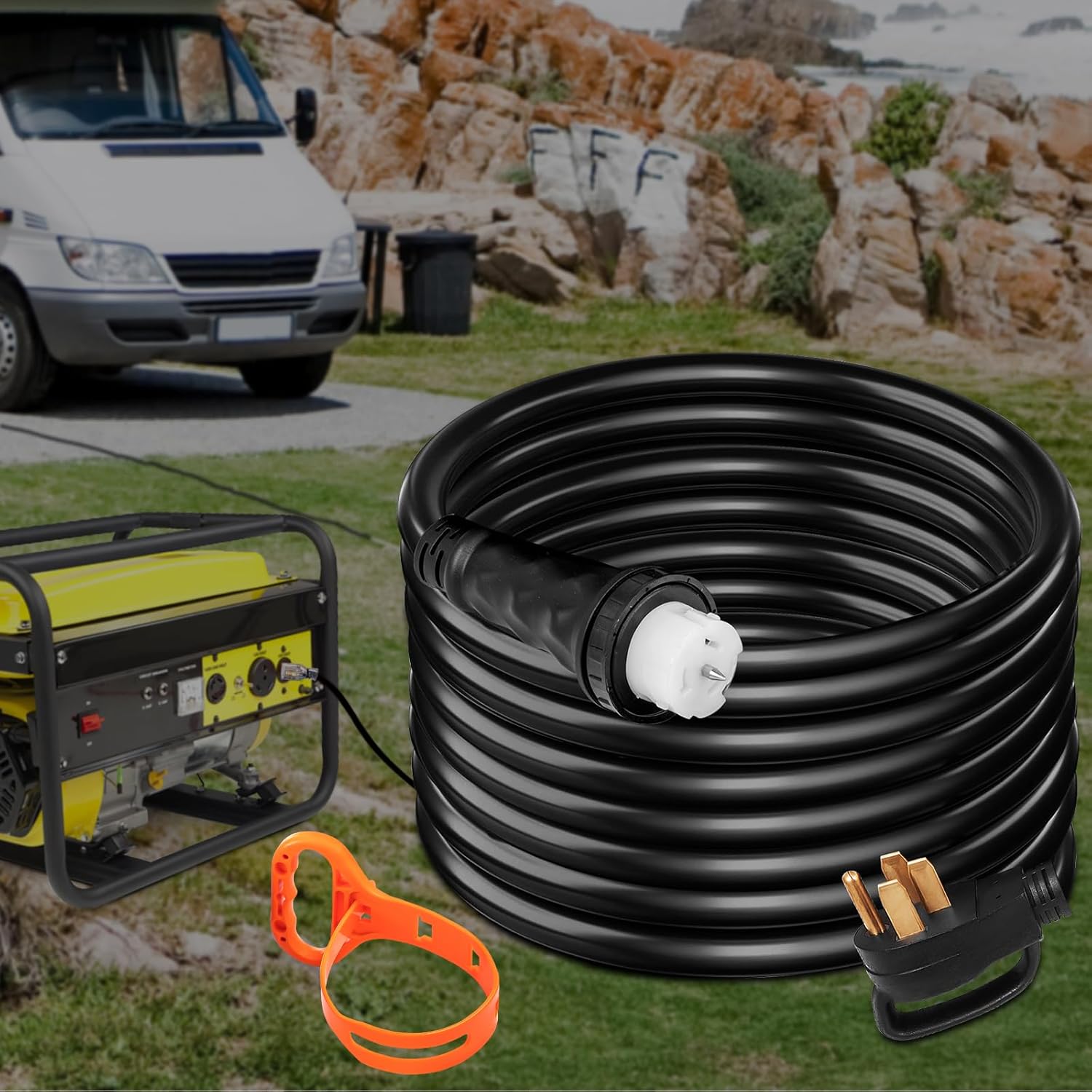 VEVOR 50FT 50 Amp Generator Extension Cord  STW 45446 + 45505 125V 250V Generator Power Cord  N14-50P & SS2-50R & CS6364 Twist Lock Connectors