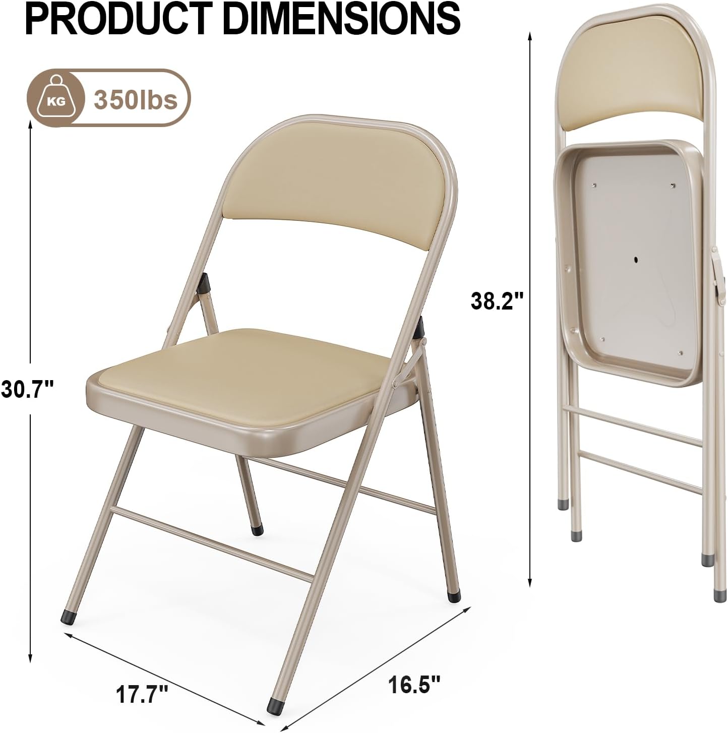 VINGLI 6 Pack Folding Chairs with Padded Seats, Metal Frame with Pu Leather Seat & Back, Capacity 350 lbs, Set of 6, Khaki