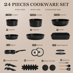 KIKCOIN Nonstick Pots and Pans Set 24 Pack - Kitchen Cookware Set with Detachable/Removable Handle - Cooking Pans Set with Frying Pans, Egg Pan - Stackable, Oven Safe, Induction Ready