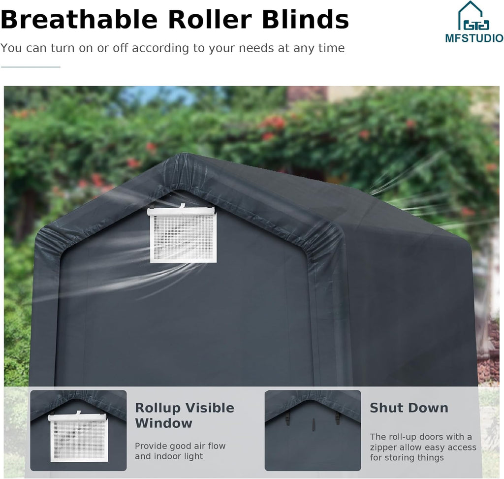 6x10ft Storage Sheds, Outdoor Portable Carport Shelter Garages Heavy Duty Canopy with Rolled up Zipper Doors, Outside Utility Shed Garage Tent for Motorcycle, Bicycles and Camping Tools