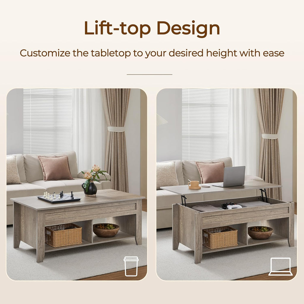 Yaheetech Lift Top Coffee Table with Hidden Storage Compartment & Lower Shelf, Lift Tabletop Farmhouse Table for Living Room Office Reception, 47.5in L, Gray