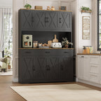 HOSTACK 71" Tall Pantry Cabinet with Charging Station, 55" Wide Kitchen Pantry Storage Cabinet with Countertop, Large Kitchen Hutch with Storage Drawers and Microwave Stand for Dining Room, Black