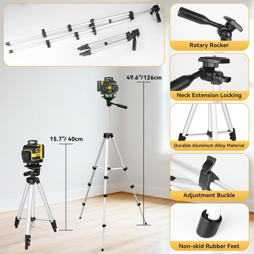 16 Lines Laser Level with Tripod - 360° Cross Line Laser with Tripod, 4D Green Laser Level, 4x360 Self Leveling Tool for Picture Hanging, Home Renovation, Indoor Project, 2 Batteries Included