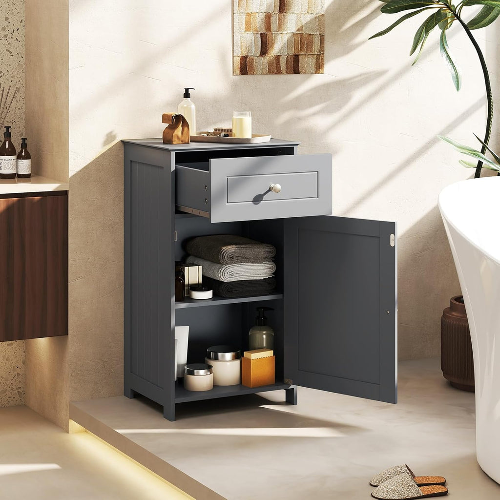 Giantex Floor Bathroom Storage Cabinet - Freestanding Cabinet with Drawer, Door, Adjustable Shelf, Anti-Tipping Device, Storage Organizer for Sofa Side, Bathroom, Living Room