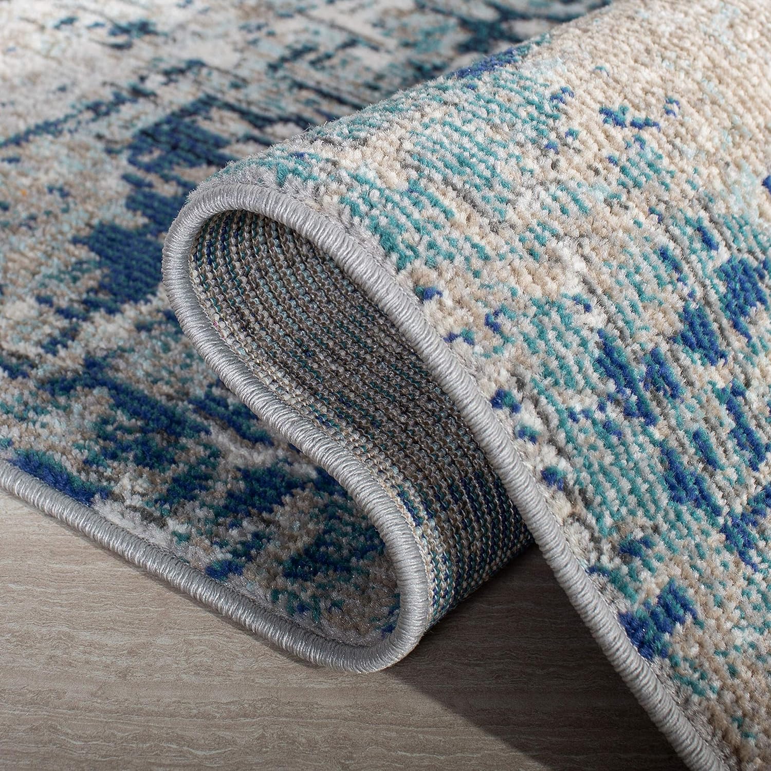 SAFAVIEH Madison Collection X-Large Area Rug - 12' x 18', Grey & Blue, Modern Abstract Design, Non-Shedding & Easy Care, Ideal for High Traffic Areas in Living Room, Bedroom (MAD460K)