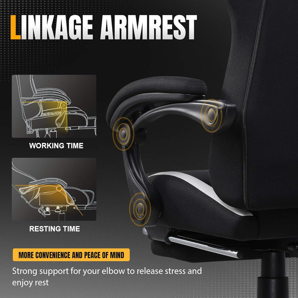 GTPLAYER Gaming Chair Ergonomic Office Chair with Foot Rest & Pocket Spring Cushion, High Back Computer Desk Chair with Headrest & Lumbar Support, Breathable Fabric Game Chair for Adults, Coal-Black