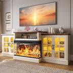 97" Fireplace TV Stand with 36" Electric Fireplace, Farmhouse Entertainment Center for TVs up to 100", Media Console Table with Large Storage Cabinets, for Living Room, White