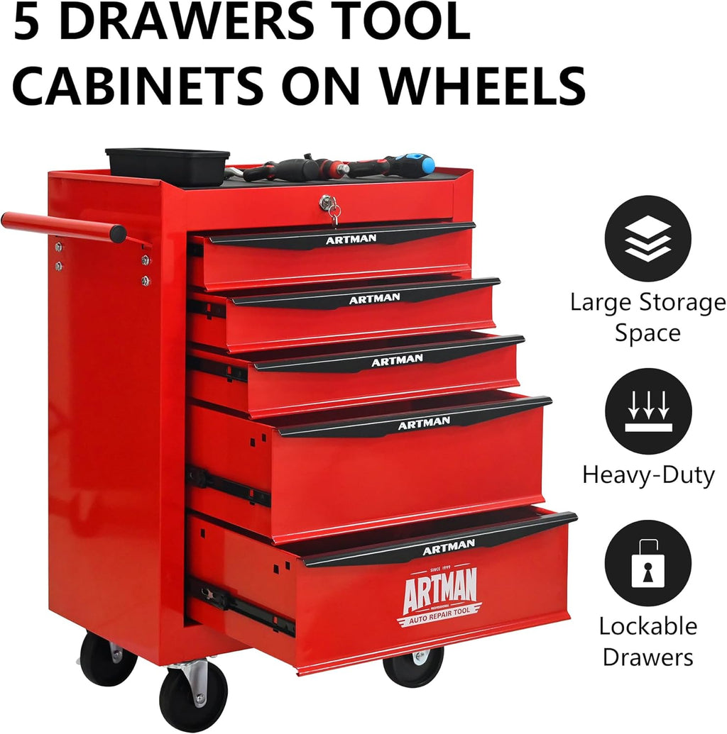 5 Drawers Rolling Tool Box on Wheels, Multifunctional Tool Cart, Drawers Rolling Trolley Organizer Tool Storage Chest for Warehouse,Garage,Workshop,Repair Shop (5 Drawers-30.5"H)