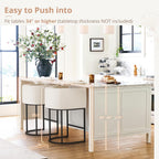 LUE BONA 27" H Counter Height Bar Stools Set of 3, Modern Barrel Counter Stools with Backrest and Arms, Black Metal Frames, Linen Fabric Upholstered Accent Barstools for Kitchen Island, Beige
