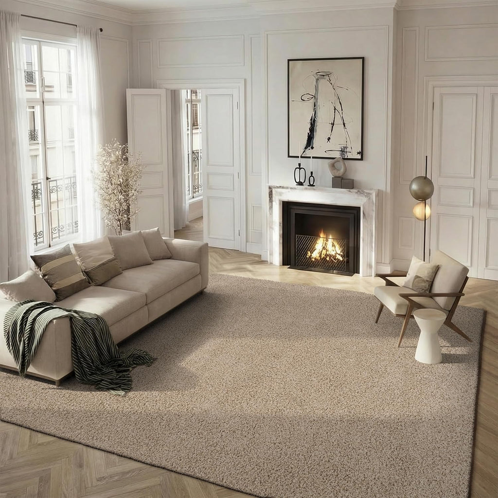 SAFAVIEH Area Rug 9x12 - Athens Shag Collection - Large - Beige, Non-Shedding & Easy to Clean, Ideal for Living Room, Bedroom, Dining Space (SGA119G)