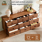 Modern Chest of Drawers with 9 Drawers,Deep Drawers,Clothes Organizer,Large Storage Cabinet for Living Room, Bedroom,Hallway,with Anti-Tipping Device, Walnut.
