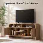 TV Stand for TVs Up to 65'' - [Unique Curved Profile, FSC-Certified Wooden Board] Entertainment Center with Adjustable Shelves and Storage Cabinet Modern Media Console for Living Room