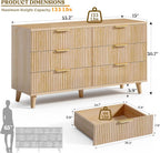 Lulive Dresser for Bedroom Wood Dressers Chest of Drawers, Fluted 53.2" Wide Modern Long Dresser TV Stand 6 Drawers for Bedroom, Closet, Living Room, Hallway (Natural)