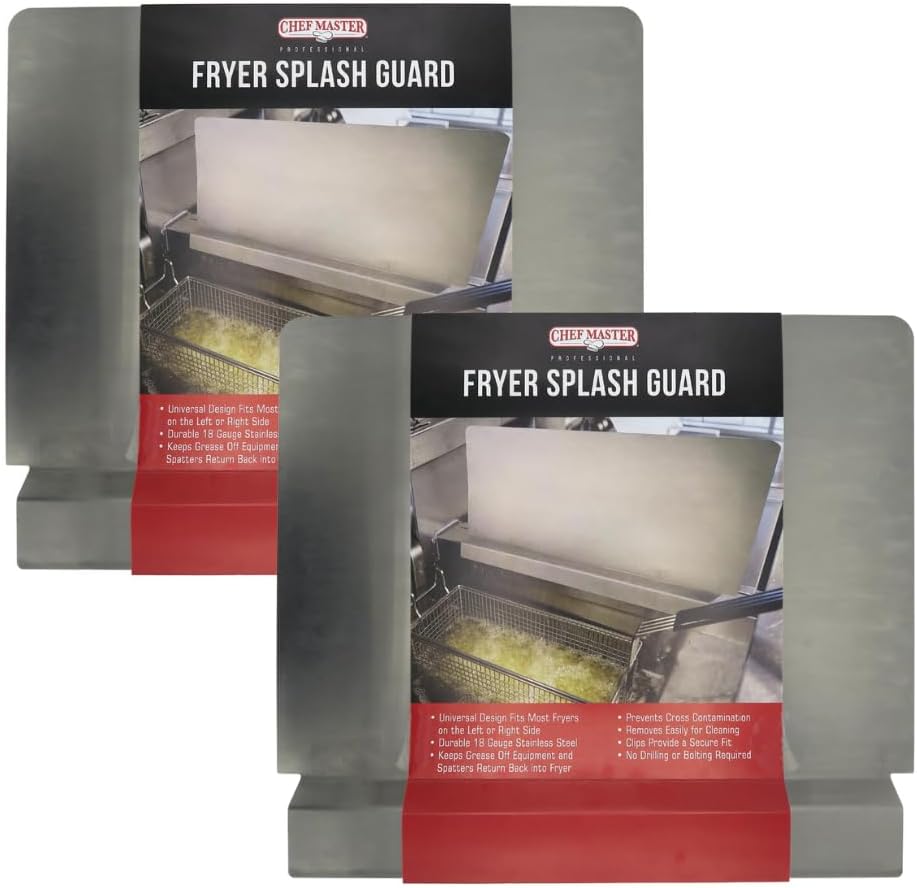 2-Pack Commercial Fryer Splash Guard by Chef Master, 18-Gauge Stainless Steel Universal Fit Oil Splatter Guard, 20.5 x 15" Splatter Screen, Oil Splash Guards for Kitchen & Restaurants Deep Fryer-90059
