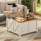 Lift Top Coffee Table with Storage, 31.5" Farmhouse Coffee Tables with Wooden Lift Tabletop and Hidden Compartment Square Center Table for Living Room, Home Office Small Space, White